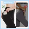 LU-090 Bilaterala fickor Yoga Pants Thin High Maist Naken Sports Fitness Gym Leggings for Women Workout Wear Tights