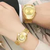 Montres-bracelets Couple Montre Hommes Montres Plein Or Luxe Quartz Femmes Horloge Ronde Dames Montre-Bracelet Grand Cadran Étanche Amoureux Relogio