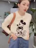 T-Shirts 2022 Spring and Autumn New Loose Outer Wear Korean Style Short Sleeve Tshirt Knitted Top Cartoon Knitwear Tshirt for Women