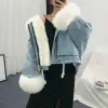 Fur Vintage Woman Jacket Navidad Blue Black Jacket for Women Oversized Faux Fur Thick Warm Parkas with Fur Tassels Slim Coats Winter