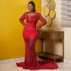 Afrikanisches Nigeria-Abschlussballkleid in Übergröße, Abendkleider für schwarze Frauen, luxuriöses, langärmliges formelles Kleid, Pailletten, Perlen, Spitze, Strass, Gala-Geburtstags-Verlobungskleid