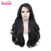 Imstyle noir perruque longue perruque de cheveux synthétiques pour les femmes naturel ondulé résistant à la chaleur fibre dentelle avant perruque sans colle doux Cosplay perruques 240226