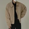 Printemps automne Vintage couleur unie col rabattu à manches longues vêtements d'extérieur homme manches côtelées fermeture éclair poches décontracté Cardigan 240223