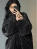 Fur Black Faux Rabbit Fur Fleece Jacket Women Winter Long Sleeve Stand Collar Warm Plush Coat Casual Loose Thicken Student Outerwear