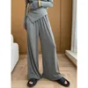 Pantaloni a due pezzi da donna Primavera Donna Set Top in maglia con una spalla Vita elastica Gamba larga ampia per minimalista