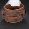 Charmarmband 2024 modesmycken vintage handvävd brunt läder armband manschett brett för män pulsera hombre