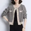 Cardigans French Short Women Woolen Cardigans Sweaters Spring Autumn New Plaid Fashion Simple Allmatch Long Sleeve Cardigan Knit Coats