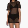 Women Mesh Bikini Cover Up Short Sleeve Transparent O-neck Swimsuit Cove-ups Summer Female Sexy Beach Dress Sarongs199z