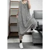 Gestreifte Overalls für Frauen, Sommer, ärmellos, übergroße Outfits, Damen, lockerer koreanischer Stil, lässig, hohe Taille, Cross-Pants240304