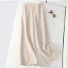 Capris primavera verão mulher roupas de algodão linho calças casuais oversized moda nova sólida solta elástica cintura alta calças largas perna