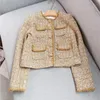 AW Chegam Mulheres Conjuntos de Duas Peças Camelo Tweed Dourado Em Torno Do Pescoço Casaco Deslizamento Mini Vestido Com Lantejoulas E Diamantes 240223