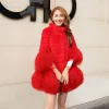 Fur Genuine real natural rabbit fur coat women fashion fur jacket with Mongolia Sheep fur sleeve and hem ladies loose outwear