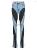 Damesjeans Modejeans Deconstruct Panelen Patchwork Taille Split Blauw Lang Denim Herfst 240304