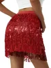 Gonna con frange e paillettes da donna Glitter Minigonna elastica in vita Minigonna per la danza Rave Party Nero / Argento / Oro / Rosso 240228