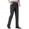 Pantalones Pantalones de traje para hombre de alta calidad Pantalones de negocios negros informales Pantalones de corte suave de longitud media para hombre Pantalones rectos regulares Negro Gris