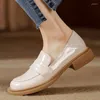 Casual Shoes Genuine Leather Low Heels Loafers Women Black Beige Oxfords Large Size Spring Office Footwear Female
