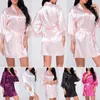 Women's Sleepwear Women Sexy Ice Silk Lingerie Satin Robes Lace Nightdress Smooth Soft Nightwear Solid Elegant Kimono Casual Homewear