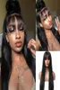 KISSHAIR 13x4 Lace Frontal Wig With Bang Natural Color Silky Straight Cuticle Aligned Indian Raw Virgin Human Hair Preplucked 4x42700244