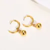 Baumelnde Ohrringe Vnox Fashion 8MM Goldfarbe Edelstahl Perlen Tropfen für Frauen Huggie Hoop Ohrring Geschenk für Sie Schmuck