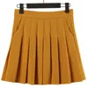 Pleated Skirt with Pockets Womens Autumn Yellow Preppy Style Elastic High Waist A- Line Slimming Black Kawaii Mini Short 240222