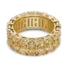 Männer Gold Ring Zirkonia Verlobungsdiamant Ringe 8mm Iced Out 2 Reihen Rundschliff Eternity Chunky Ring Unisex Hip Hop Schmuck