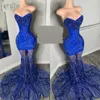 Brilho azul real vestidos de baile para meninas negras 2024 miçangas lantejoulas sereia vestidos de festa querida vestidos de fiesta plus size