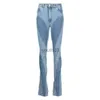 Damesjeans Modejeans Deconstruct Panelen Patchwork Taille Split Blauw Lang Denim Herfst 240304