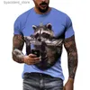 T-shirts pour hommes Nouveau 3D mignon drôle raton laveur graphique t-shirts mode d'été hommes décontracté col rond t-shirts 3D motif animal imprimé à manches courtes hauts L240304