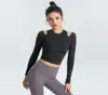 Yoga T-shirt Naveexposing sports long-sleeved Yoga Outfits women's elasticity and thin tights tops Quick-drying T-shirts running fitness clothes8800447