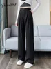 Women's Pants Yitimuceng Solid Women Fashion Office Ladies High Waist Wide Leg Loose Trousers Pleated Full Length Vintage Straight