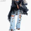 Women's Jeans Womens Fashion High Waist Jeans Shredded Hole Edging Straight Trousers Distressed Boyfriend Ripped Jeans for Women S-2XL 240304