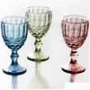 Verres à vin Gobelets en verre vintage en relief à tige assortie à boire de couleur pour l'eau jus de boisson 064523 Drop Delivery Home Gar DH961