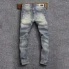 Jeans voor heren Mode streetwear heren retro gewassen blauw stretch slim fit gescheurd geschilderd designer hiphop denim broek hombre