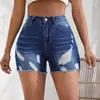 Kvinnors shorts kvinnor mode rippade hög midja rullade denim mjuk smala passform rakad kant stretch med hål