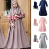 Vêtements filles musulmanes habiller deux pièces se déroulent long Hijab Abaya Khimar Islamic Kaftan Vêtements Arabe Prayer Maxi robe robe robe