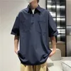 Weiche Dünne Sommer Männer Zipper Polo Ausgestattet Kurzarm Vintage T Shirt Koreanische Mode Harajuku Übergroßen Plain Taschen Streetwear 240223