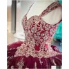 In Stock Special Occasion Dresses Bury Gold Quinceanera Dress 2023 Straps Neck Sparkle Floral Sequins Beading Tle Puffy Sweet 16 Gow Dhpo0