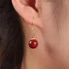 Baumelnde Ohrringe aus natürlichem Jade-Zinnober-Glück, 10 mm, Perlen-Charm-Schmuck, Mode-Accessoires, handgeschnitztes Amulett für Mann und Frau, Geschenke