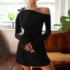 New Fashion and Sexy Slant Neck Off Shoulder Panel High Waist Long Sleeve Wrapped Hip Skirt for Women