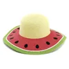 Summer Women Foldable Paper Straw Sun Hats Sombrero Wide Brim Beach Sun Visor Cap Ladies Sweet Watermelon Color Foppy Hat242G