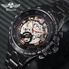 Vinnare officiella casual mens klockor Topp automatiska mekaniska klockor Skeleton Dial Steel Band Hip Hop Arvwatch335i