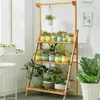 Other Garden Buildings 3-Tier Hanging Plant Stand Storage Shelf Folding Flower Pot Organizer Display Storage Rack Adjustable Hanger Rod Bamboo Patio YQ240303