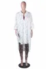 Robes décontractées Sexy lâche mode robe blanche fausse plume à manches longues col rabattu été printemps boho robe d'été femmes streetwear