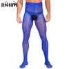 Calzini da uomo Gay Lingerie da uomo See Through Crotchless Collant Lucido Liscio a vita media Collant Olio Leggero ed elastico Leggings