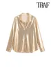 TRAFMetallic Shirts for Women Long Sleeves Front Button Female Blouses Chic Tops Fashion 240301