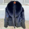 Fur Real Rabbit Coat à fourrure Nouvelle mode pour les femmes Collier de châle d'hiver du renard naturel épais luxe chaud en promotion en particulier veste