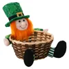 Tallrikar St Patricks Day Candy Dish Plush Gnome Bowl Woven Keys Basket Shamrock Table Shelf Decorations Farmhouse Home Decor