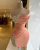 Fashion Halter Cocktail Prom Dresses Beaded Mini Short Evening Gowns Side Split Sleeveless Satin Custom Made Party Dresses