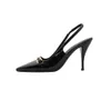 Designer skor svart läder baotou sandaler tunna klackar park choi ying rose samma vackra häl singel
