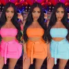 Suits Sexiga tvådelar för kvinnor Summer Set 2022 Off Shoulder Crop Top och Mini Kjol Set Club Party Elegant Pink Matching Set